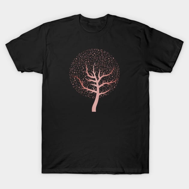 Rose Gold Music Tree T-Shirt by CokeyPanda